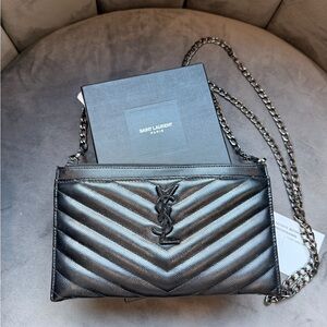 Saint Laurent Black Chevron Clutch Crossbody Bag